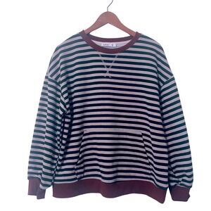UEU Women Striped Crewneck Sweatshirt Small Oversized Kangaroo Pocket Casual